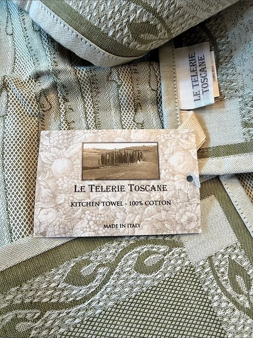 Le Telerie Toscane Aproposi Floral Cotton Hand Towel in Green & White NWT